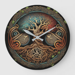 Grande Horloge Ronde Arbre viking de Yggdrasil