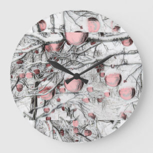 Grande Horloge Ronde Arbres à neige vintages avec ornements en dessin