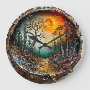 Grande Horloge Ronde Arbres de forêt coucher de soleil