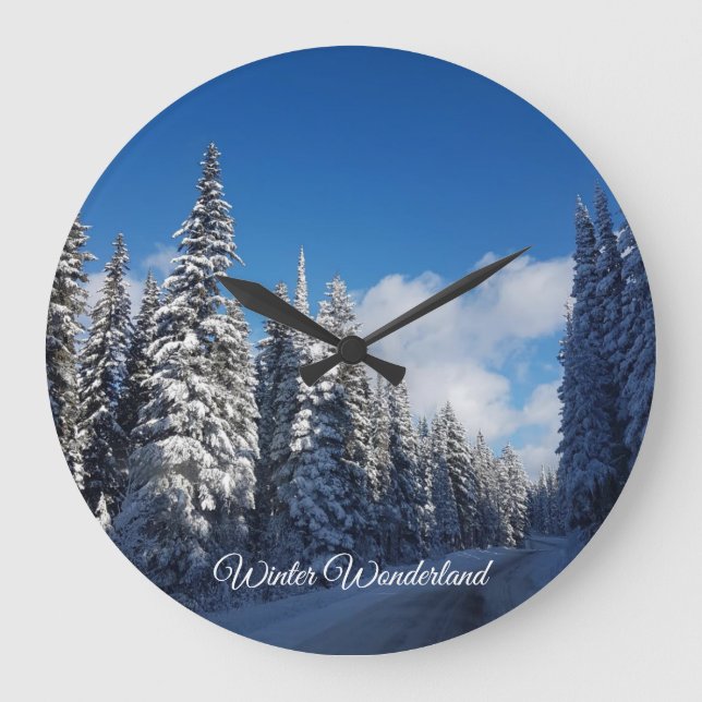 Grande Horloge Ronde arbres paisible paysage de neige apaisant hiver (Recto)