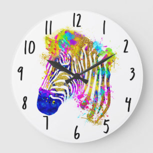 Grande Horloge Ronde Arc en arc-en-ciel Peinture Zebra Graphique
