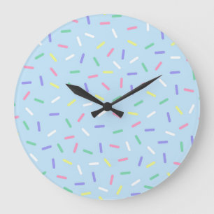 Grande Horloge Ronde Arc-en-ciel bleu arrose confetti amusant coloré