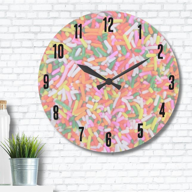 Grande Horloge Ronde Arc-en-ciel coloré (Cute Trendy Rainbow Sprinkles Candy Pattern Large Clock)