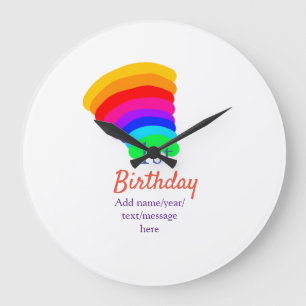 Grande Horloge Ronde arc-en-ciel coloré 1er anniversaire ajouter date n