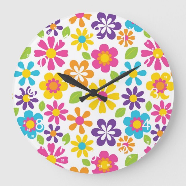 Grande Horloge Ronde Arc-en-ciel - Fleur de puissance Hippie cadeaux Ad (Recto)