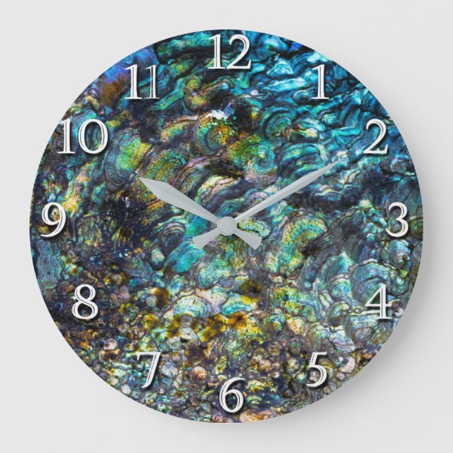 Grande Horloge Ronde Arc-en-ciel Iridescendant Abalone Sea Shell (Recto)