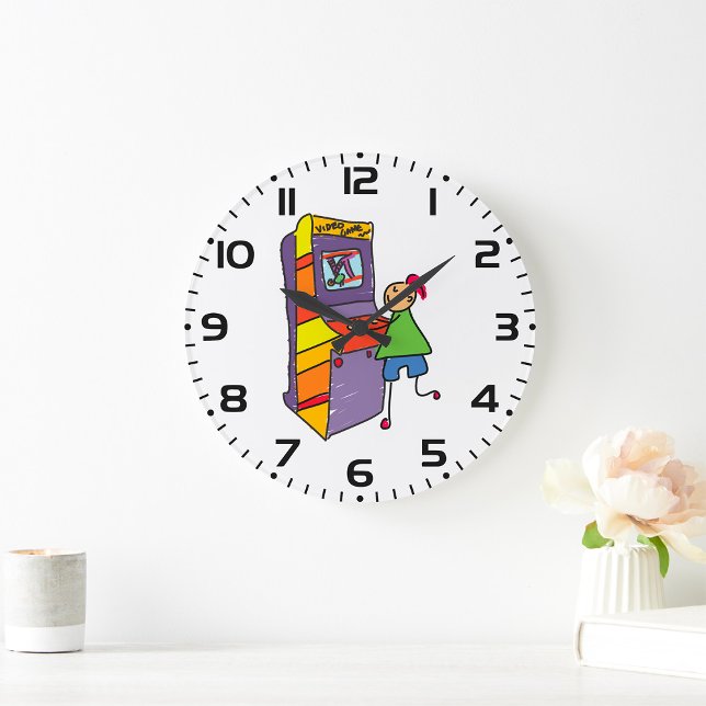 Grande Horloge Ronde Arcade Gamer Stick Figure Fun Vidéo Vintage jeu (Créateur téléchargé)