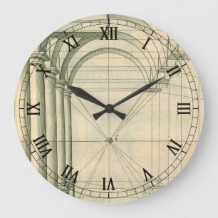 Grande Horloge Ronde Architecture vintage, Perspective Colonnes Arches