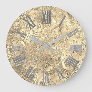 Grande Horloge Ronde Argent gris Champaigne Or Métallo chiffres romains