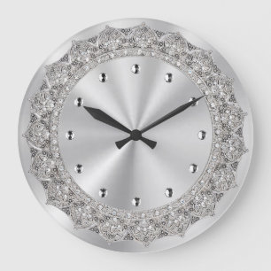 Grande Horloge Ronde Argent orné de bijoux