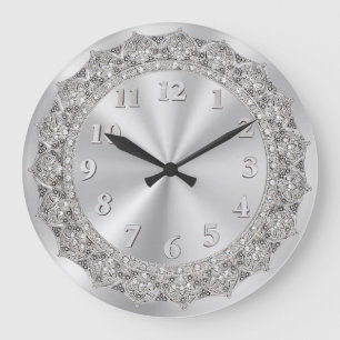 Grande Horloge Ronde Argent orné de bijoux 2