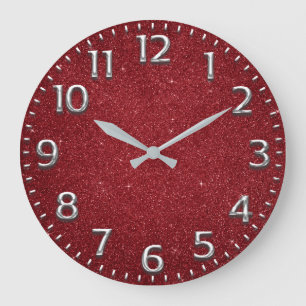 Grande Horloge Ronde Argent rouge de gris de vin en métal de chiffres