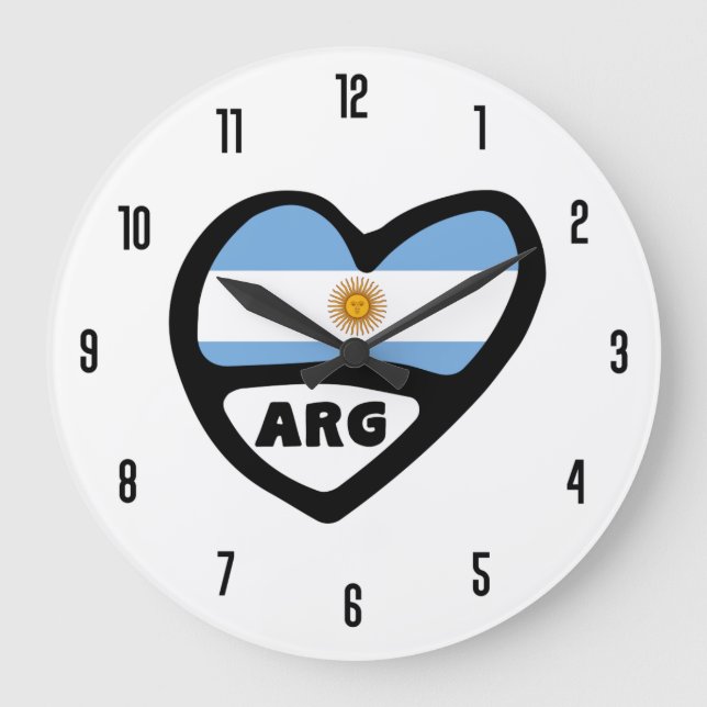 Grande Horloge Ronde Argentine Code Pays ARG Drapeau Coeur (Recto)