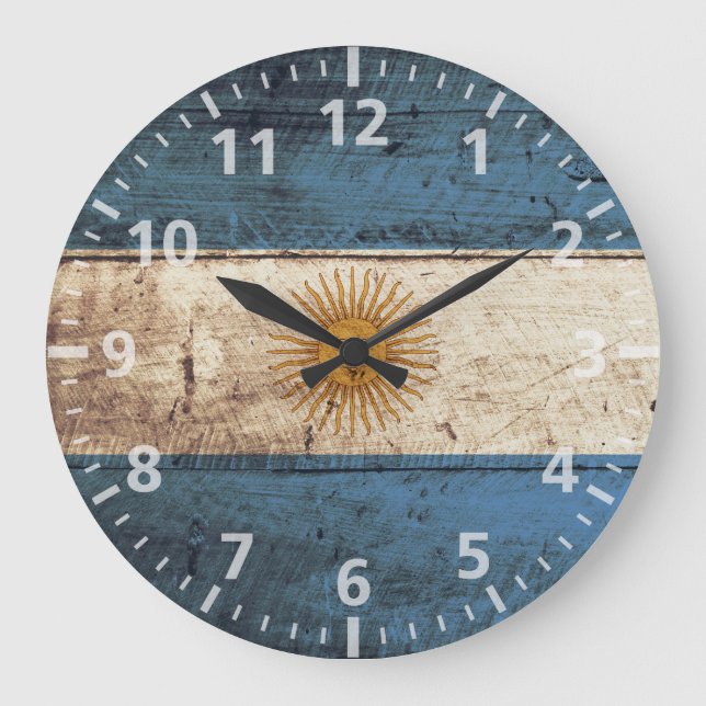 Grande Horloge Ronde Argentine Flag on Old Wood Grain (Recto)