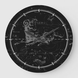 Grande Horloge Ronde Aries Constellation Hevelius Vintage sur Noir