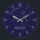 Grande Horloge Ronde Aries de Zodiac Constellation<br><div class="desc">Zodiac Constellation Aries or ram. Le color des stars est roughly réel. Les noms de Star and space objects. According to ancient Greek mythology, aries ce que the golden ram that rescued Phrixus and took him to Colchis, where he sacrificed the ram to the gods. The ram's skin in in...</div>