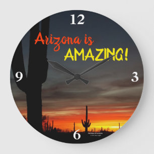 Grande Horloge Ronde "Arizona is Amazing !" Cactus Sunset Sonoran