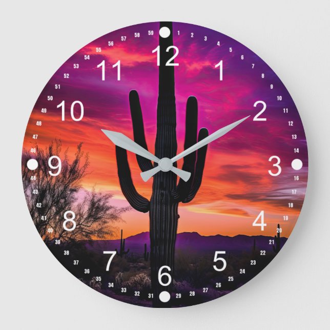 Grande Horloge Ronde Arizona Saguaro Cactus Sunset sud-ouest (Recto)