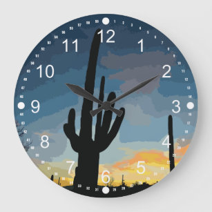 Grande Horloge Ronde Arizona Saguaro Cactus Sunset sud-ouest