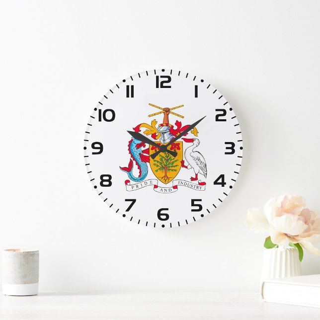 Grande Horloge Ronde Armoiries de la Barbade Emblème national (Créateur téléchargé)