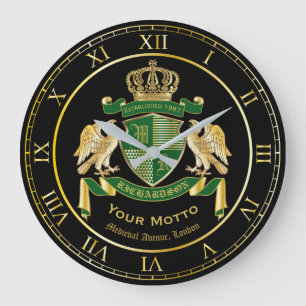 Grande Horloge Ronde Armoiries de Monogramme Emblème d'aigle vert d'or