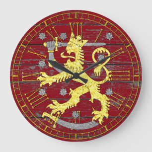 Grande Horloge Ronde Armoiries Finlande Votre Couleur Bois