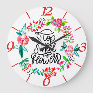 Grande Horloge Ronde Arrête-toi et respire les fleurs