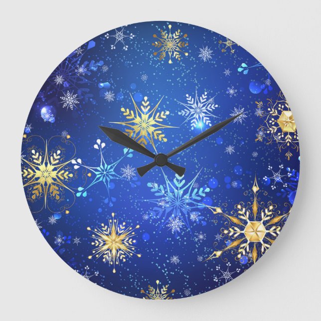 Grande Horloge Ronde Arrière - plan Bleu XMAS avec des flocons de neige (Recto)
