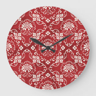 Grande Horloge Ronde Arrière - plan chinois en spirale rouge fleur.