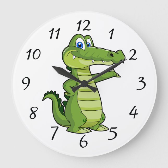 Grande Horloge Ronde Arrière - plan d'alligator de dessin animé (Recto)