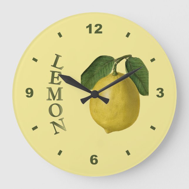 Grande Horloge Ronde Arrière - plan de couleur de Lemon~Botanical (Recto)