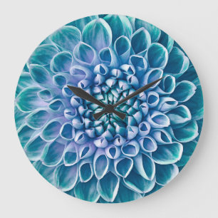 Grande Horloge Ronde Arrière - plan de macro à fleurs turquoise Dahlia