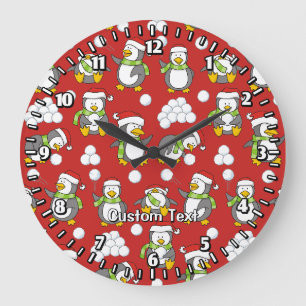 Grande Horloge Ronde Arrière - plan de pingouins de Noël