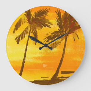Grande Horloge Ronde Arrière - plan d'été des palmiers tropicaux