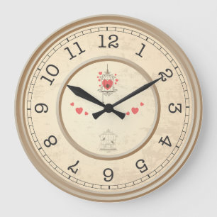 Grande Horloge Ronde Arrière - plan Et Coeurs Beige