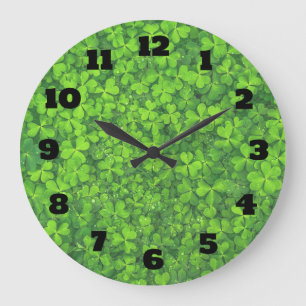 Grande Horloge Ronde Arrière - plan Feuille de Clover vert brillant