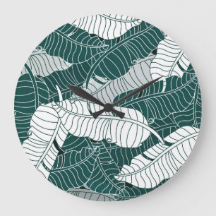 Grande Horloge Ronde Arrière - plan Motif Feuille vintage