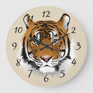 Grande Horloge Ronde Arrière - plan Tiger Face