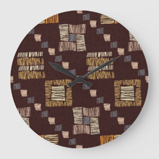 Grande Horloge Ronde Arrière - plan tribal ethnique Brown géométrique