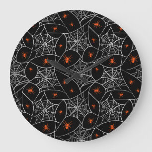 Grande Horloge Ronde Arrière - plan web d'Halloween et araignées.