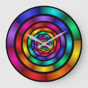 Grande Horloge Ronde Arrondi et psychédélique coloré Art moderne fracta
