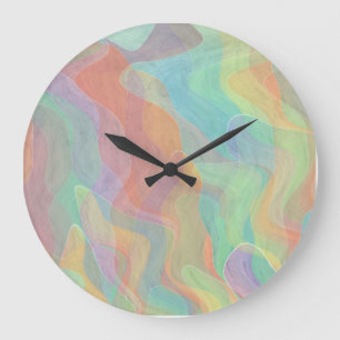 Grande Horloge Ronde Art abstrait aquarelle pastel multicolore
