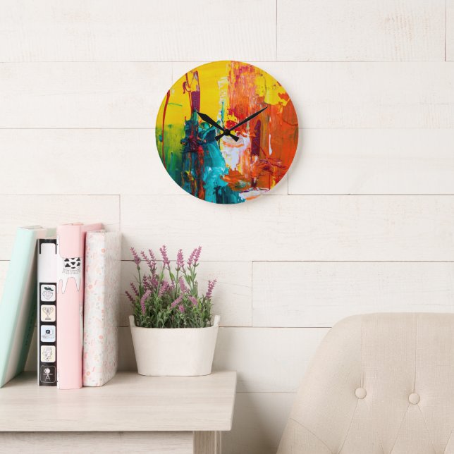 Grande Horloge Ronde Art Abstrait en acrylique radiant (Salle de lecture)