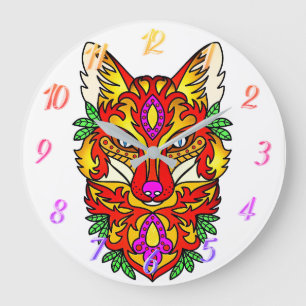 Grande Horloge Ronde Art abstrait Fox