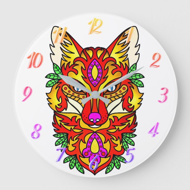 Grande Horloge Ronde Art abstrait Fox (Recto)