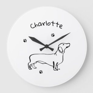 Grande Horloge Ronde Art Dachshund Minimaliste - Votre texte, votre sty