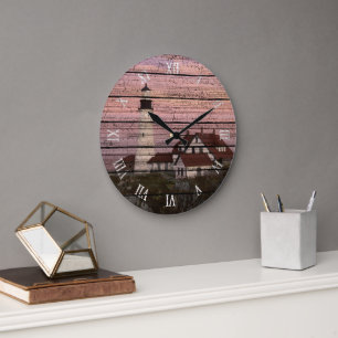 Grande Horloge Ronde Art d'aquarelle de phare de Portland Maine