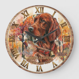Grande Horloge Ronde Art de chasse d'automne Setter Irlandais et Faisan
