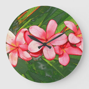 Grande Horloge Ronde Art de Frangipanier Tropical Rose
