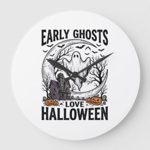 Grande Horloge Ronde Art de gravure de fantôme de Halloween vintage de